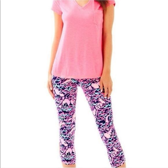 Lilly Pulitzer Luxletic Crop Lobstah Roll Pink Leggings Size Large - Picture 5 of 6